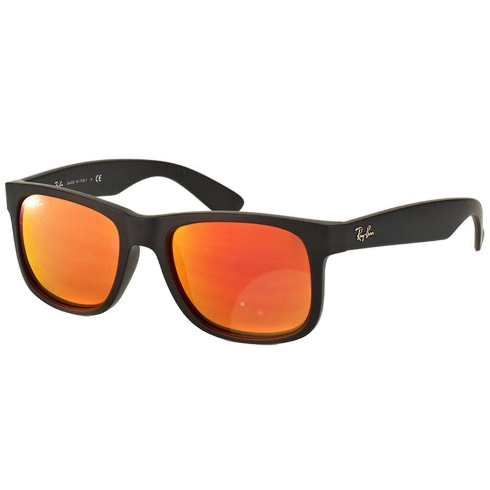 New Ray Ban RB4165 Justin 622/6Q Black Rubber Sunglasses Red Mirror Lens 51mm